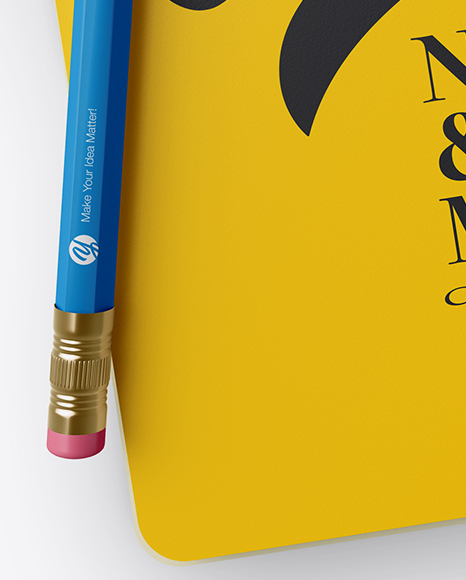 Notebook & Pencil Mockup - Top View