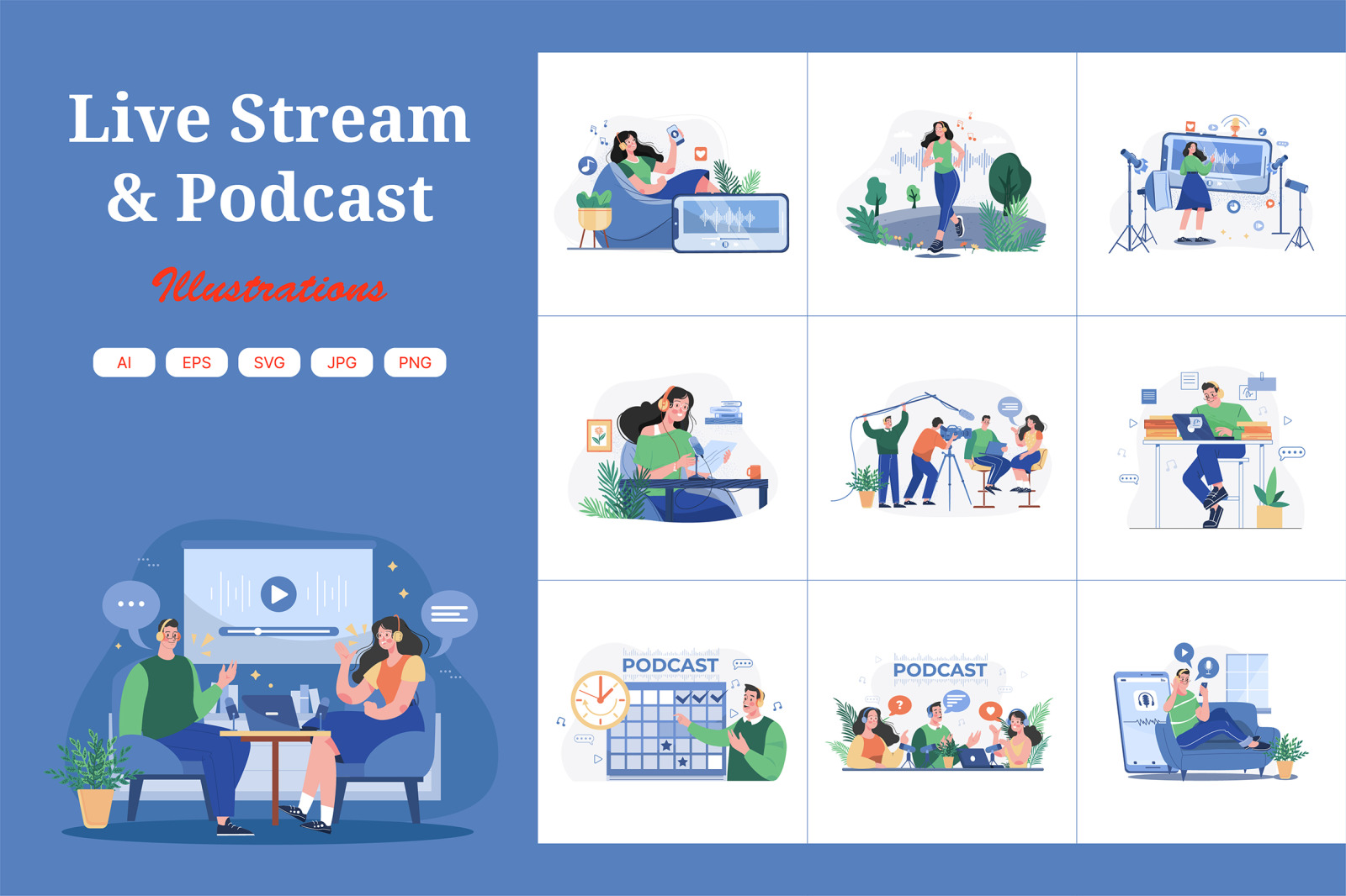 M498_Live Stream &amp; Podcast Illustration Pack