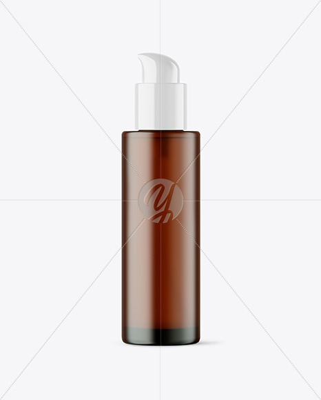 Frosted Amber Glass Cosmetic Bottle with Pump Mockup