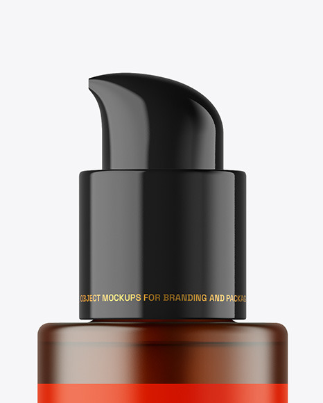 Frosted Amber Glass Cosmetic Bottle with Pump Mockup