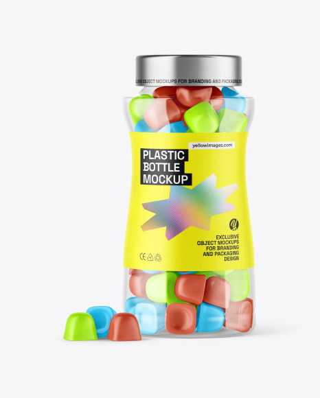 Plastic Bottle with Gummies Mockup Plastic Bottle with Gummies Mockup