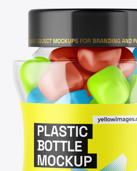 Plastic Bottle with Gummies Mockup Plastic Bottle with Gummies Mockup