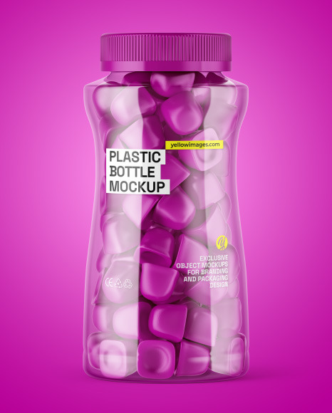 Plastic Bottle with Gummies Mockup Plastic Bottle with Gummies Mockup