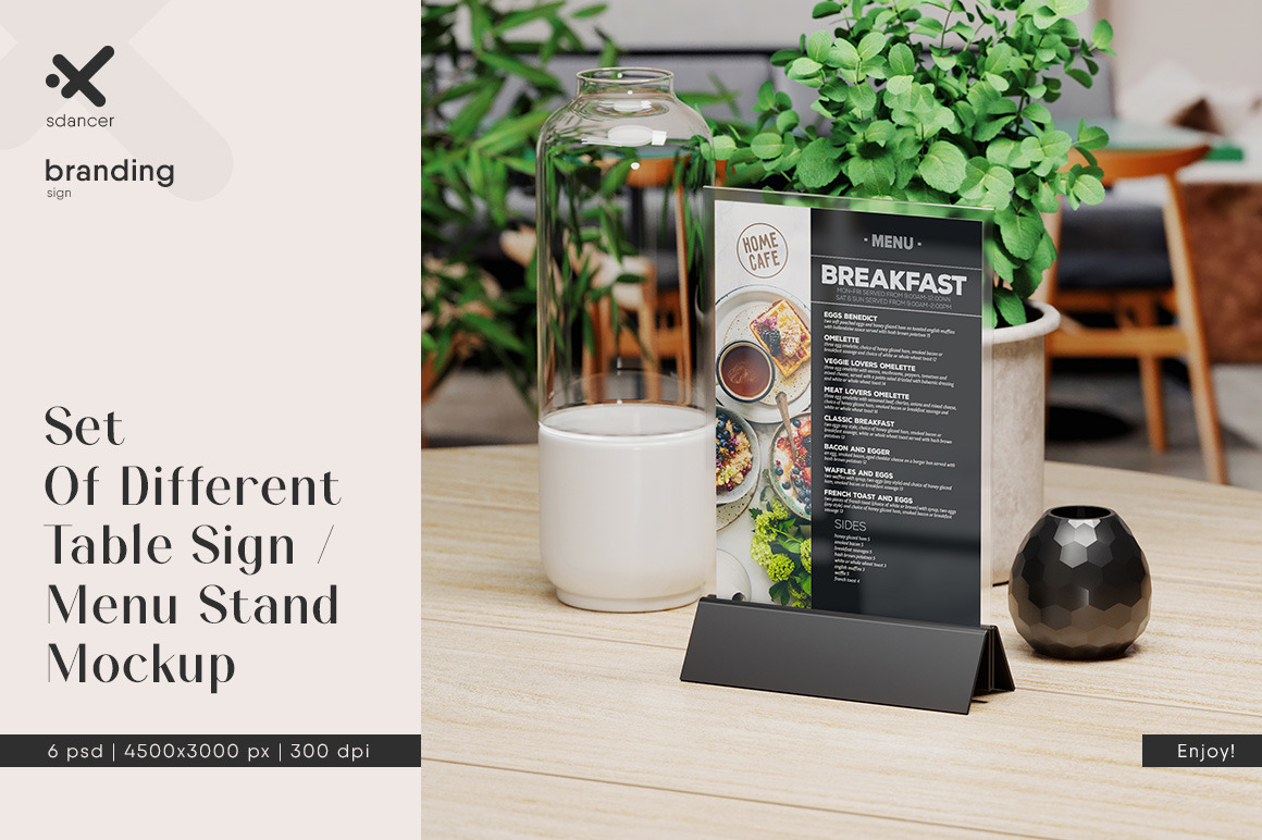 Set Of Different Table Sign / Menu Stand In Restaurant Mockup