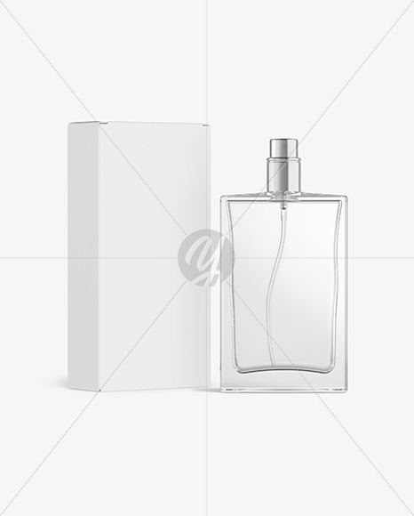 Clear Glass Perfume Bottle with Box Mockup