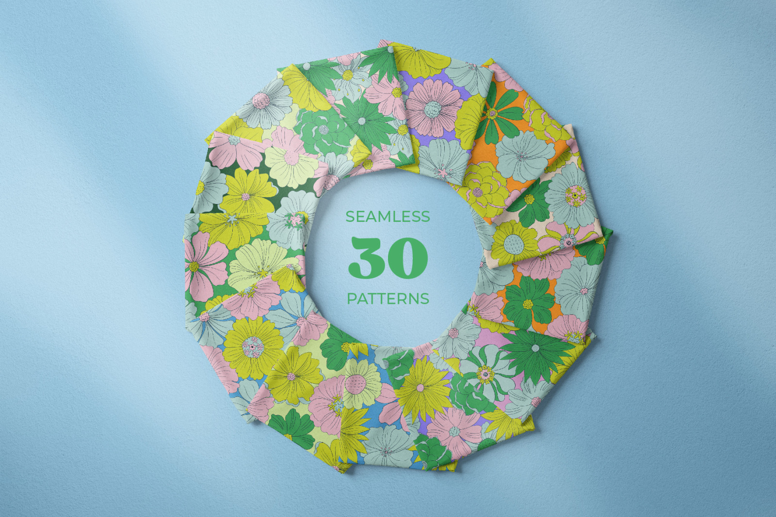 Fresh Summer Retro Floral Seamless Patterns and Objects