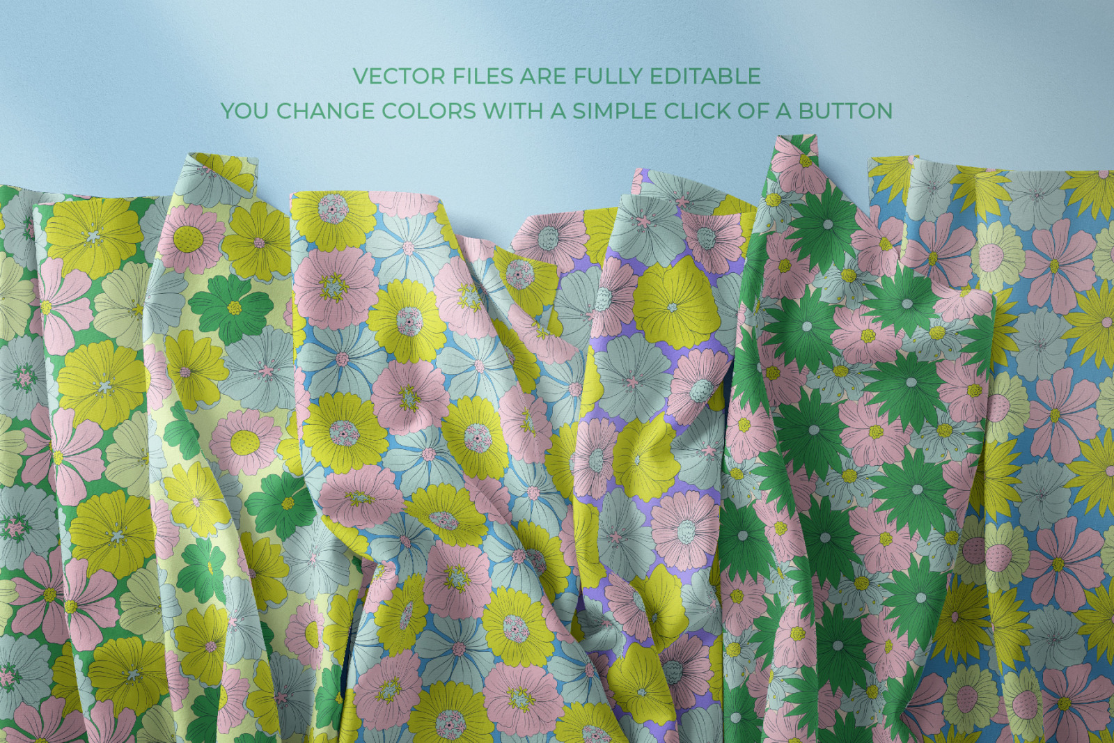 Fresh Summer Retro Floral Seamless Patterns and Objects