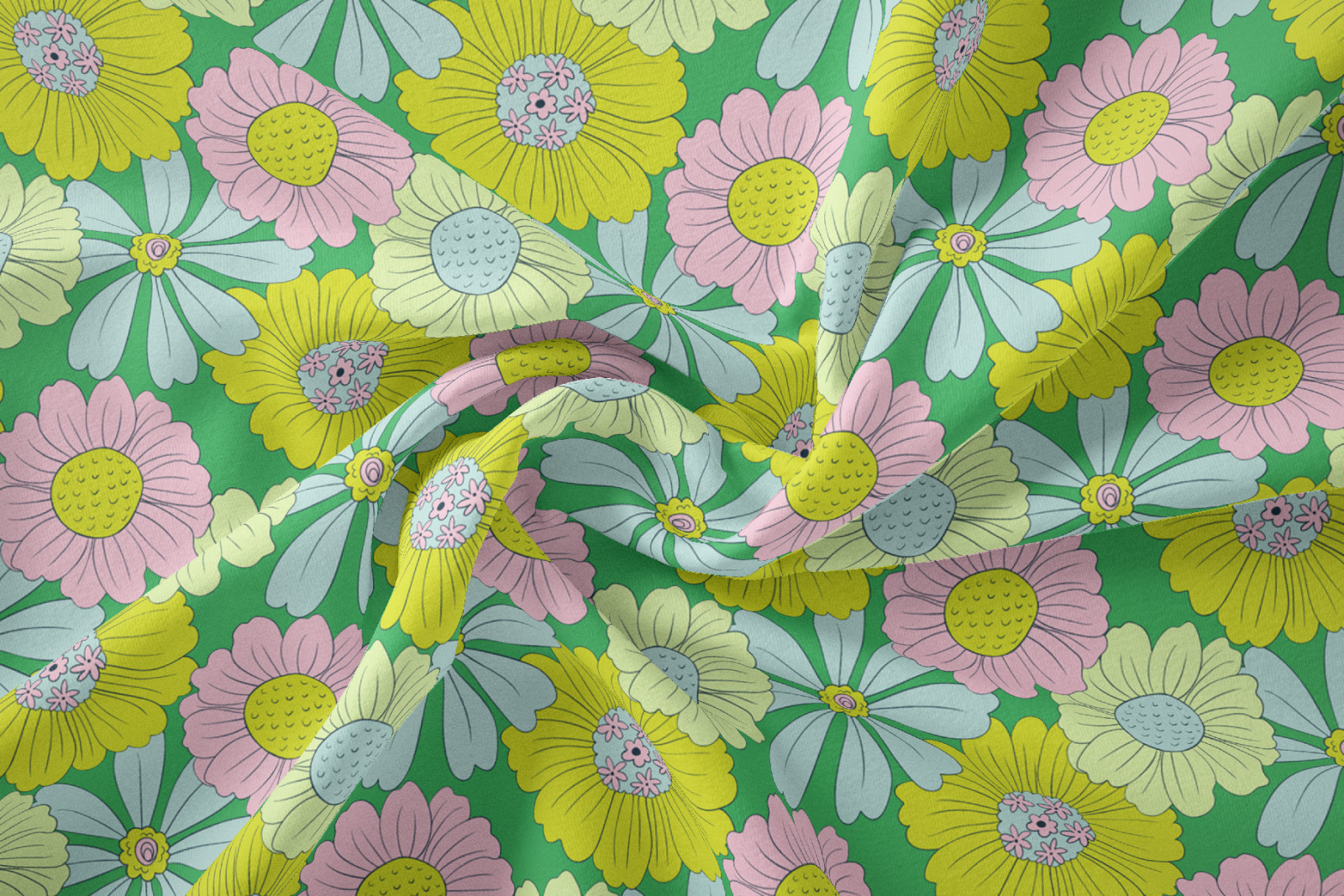 Fresh Summer Retro Floral Seamless Patterns and Objects