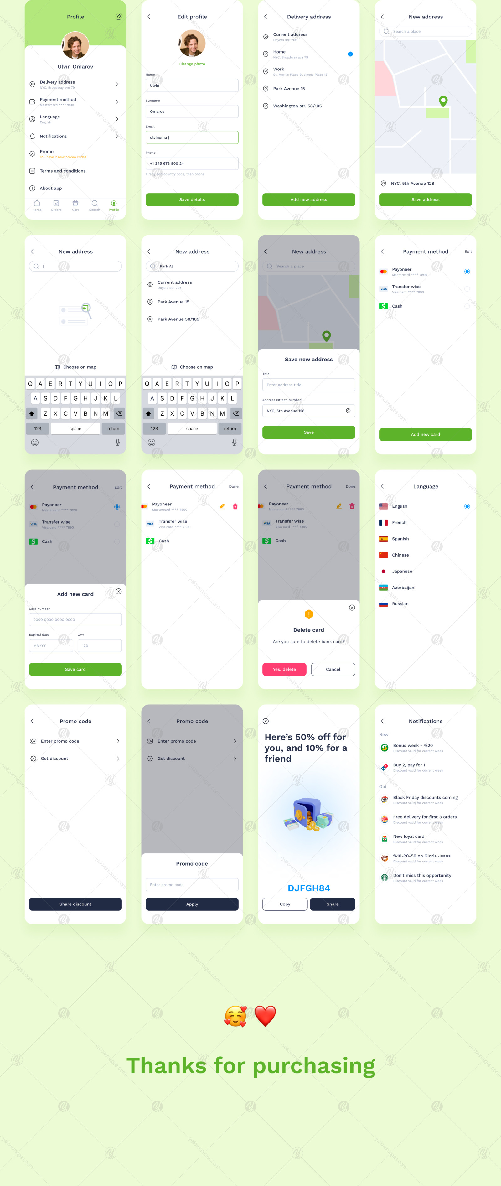 Robin Food - Food delivery mobile app UI kits