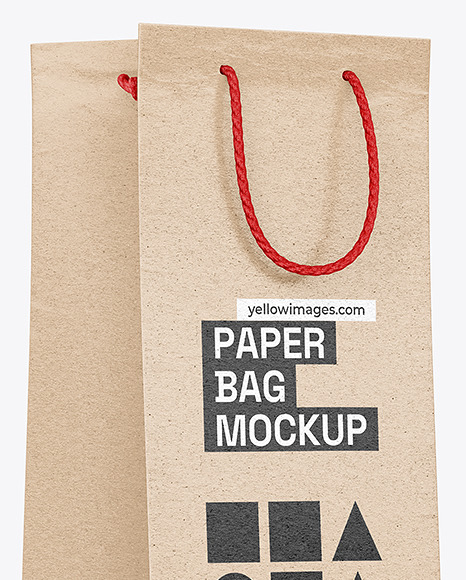 Kraft Paper Bag for Bottle w/ Rope Handles Mockup