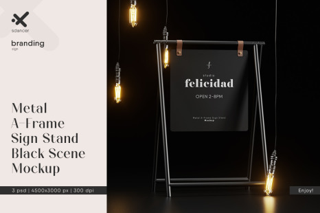 Metal A-Frame Sign Stand Black Scene Mockup - Stand