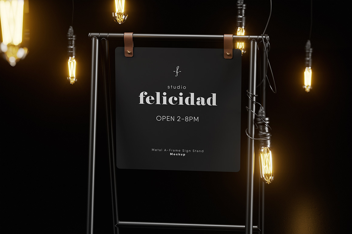 Metal A-Frame Sign Stand Black Scene Mockup