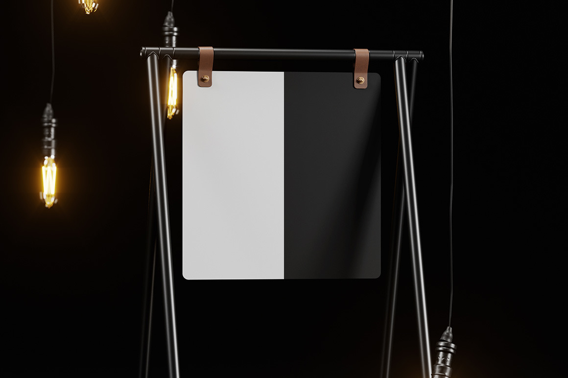 Metal A-Frame Sign Stand Black Scene Mockup Metal A-Frame Sign Stand Black Scene Mockup