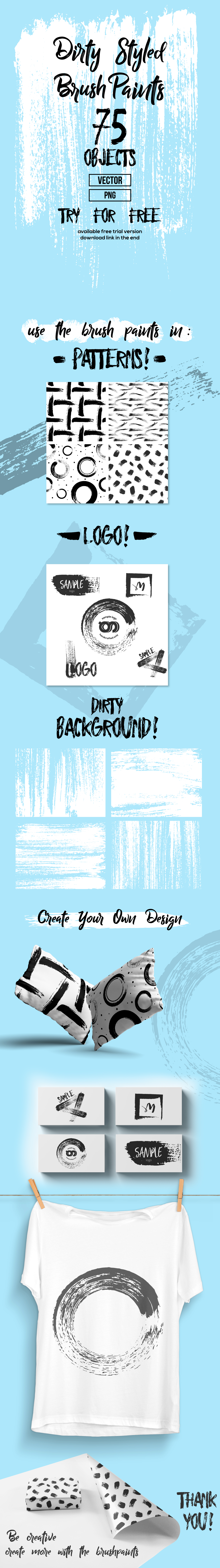 75 Hand Crafted Dirty Brush Paints (Vector brushes for Adobe Illustrator)