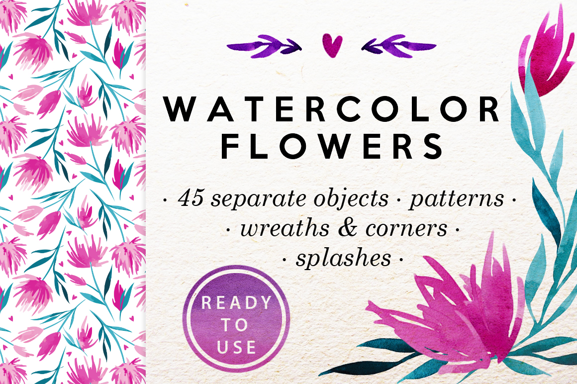 Watercolor Flowers Clip-Art Set