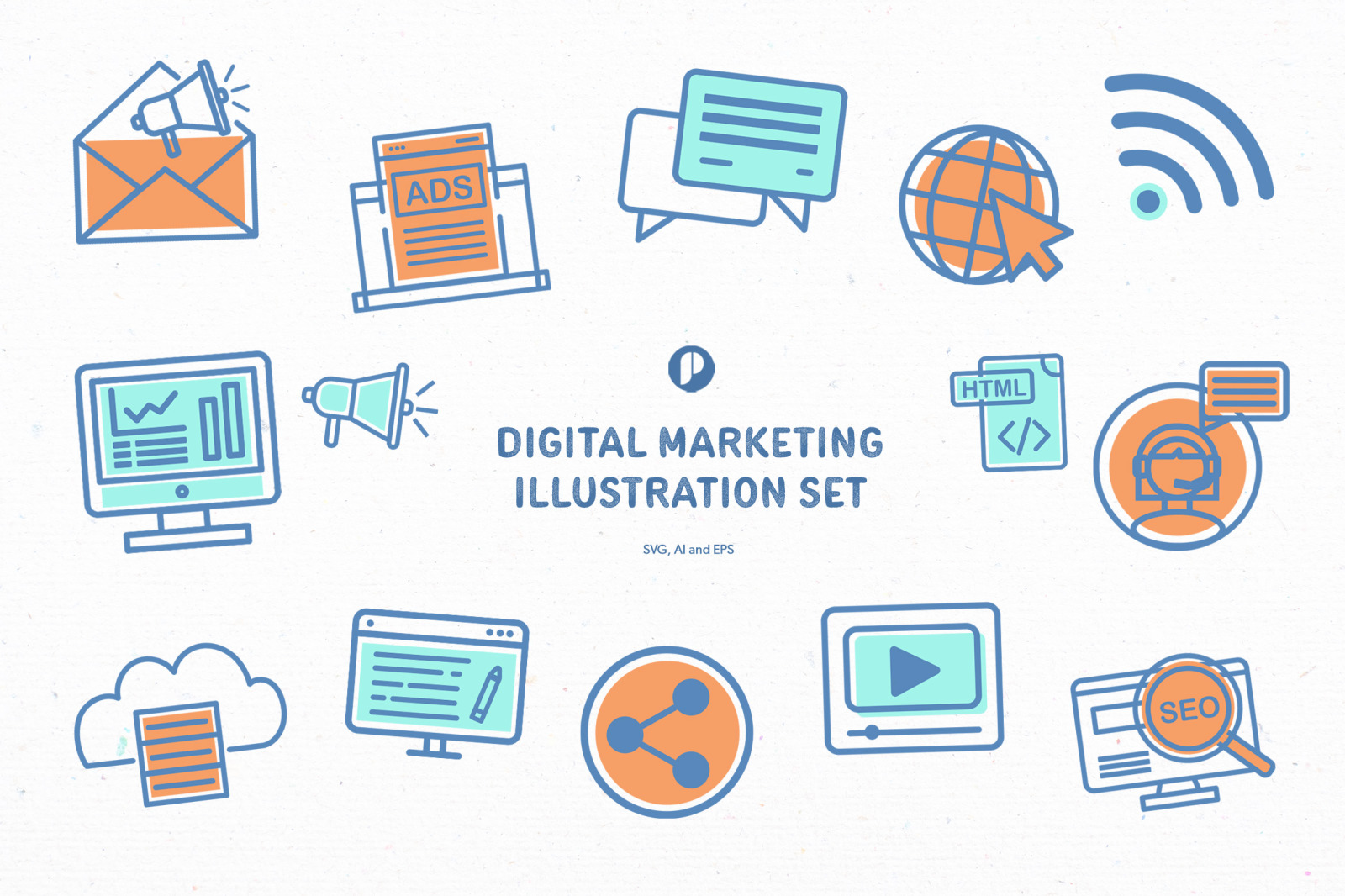 Simple flat digital marketing illustration set