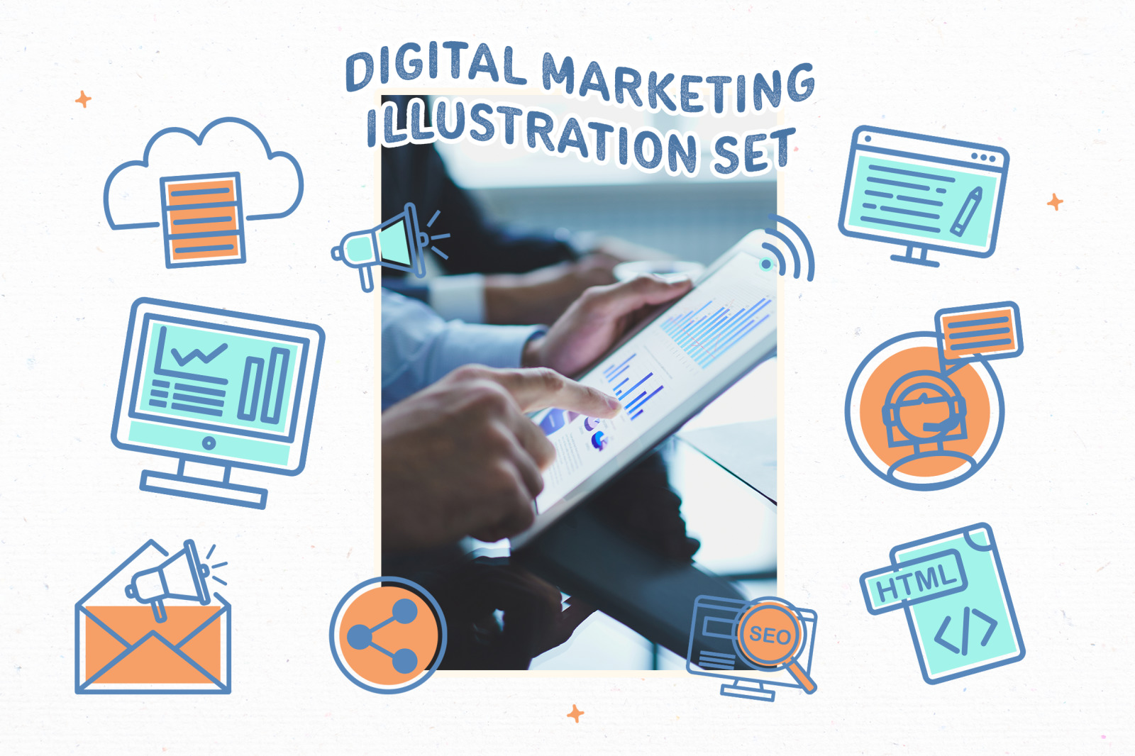 Simple flat digital marketing illustration set