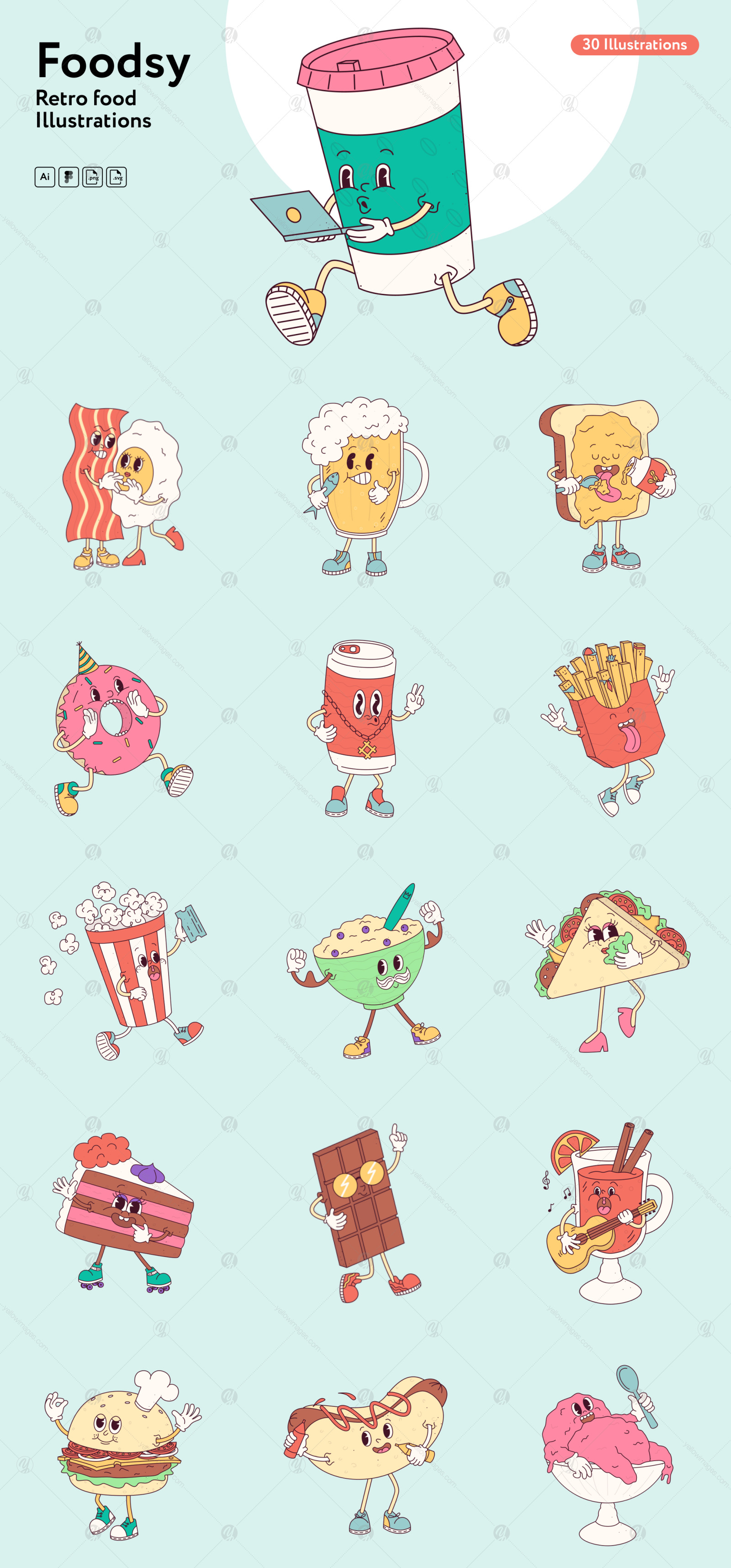 Foodsy Food Retro Illustrations