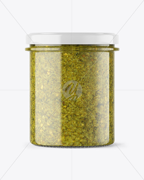 Clear Glass Jar with Pesto Sauce Mockup