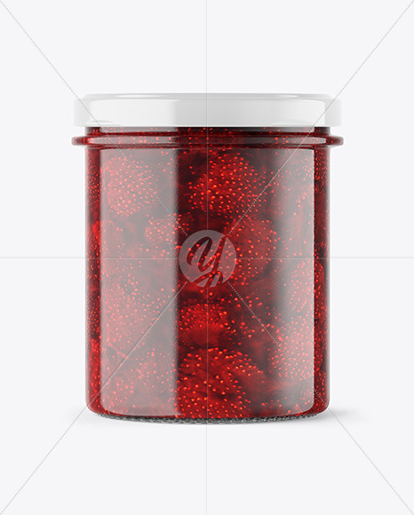 Clear Glass Jar with Strawberry Jam Mockup