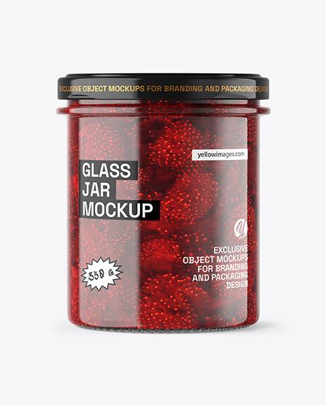 Clear Glass Jar with Strawberry Jam Mockup