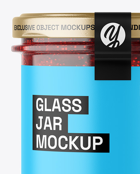 Clear Glass Jar with Strawberry Jam Mockup