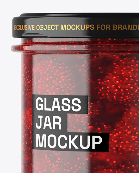 Clear Glass Jar with Strawberry Jam Mockup