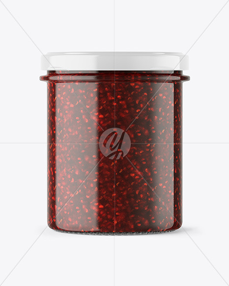 Clear Glass Jar with Raspberry Jam Mockup