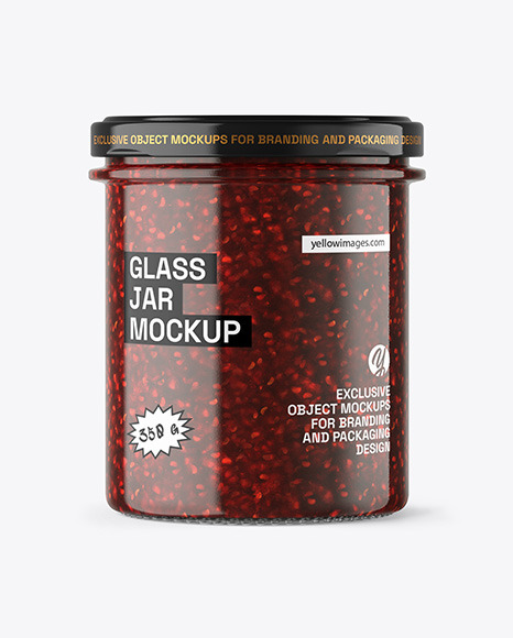 Clear Glass Jar with Raspberry Jam Mockup