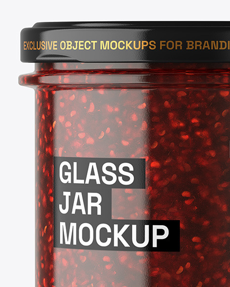 Clear Glass Jar with Raspberry Jam Mockup