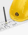 Blueprints With Hard Hat Mockup