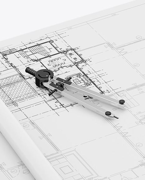 Blueprints With Hard Hat Mockup