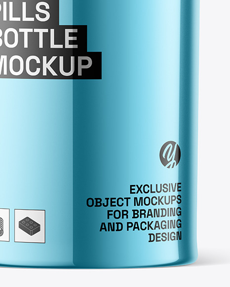 Glossy Metallic Pills Bottle Mockup