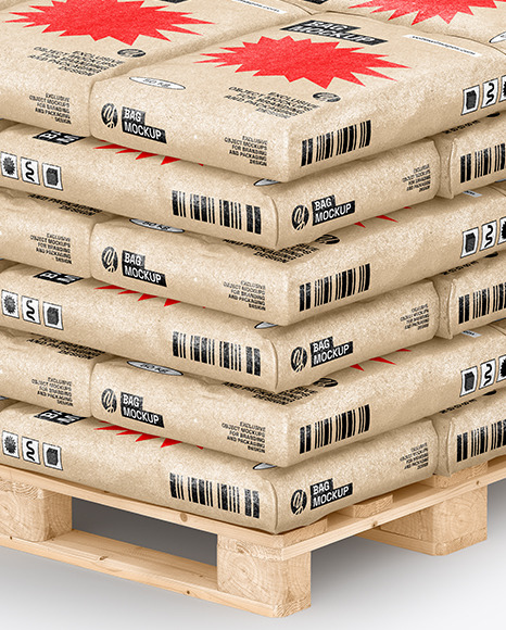 Kraft Cement Bags On a Pallet Mockup