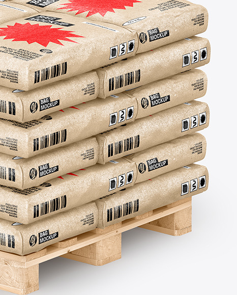 Kraft Cement Bags On a Pallet Mockup