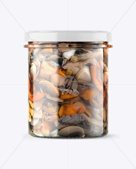 Clear Glass Jar with Mushrooms Mockup