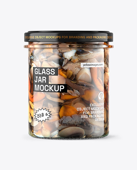 Clear Glass Jar with Mushrooms Mockup