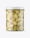 Clear Glass Jar with Champignons Mockup