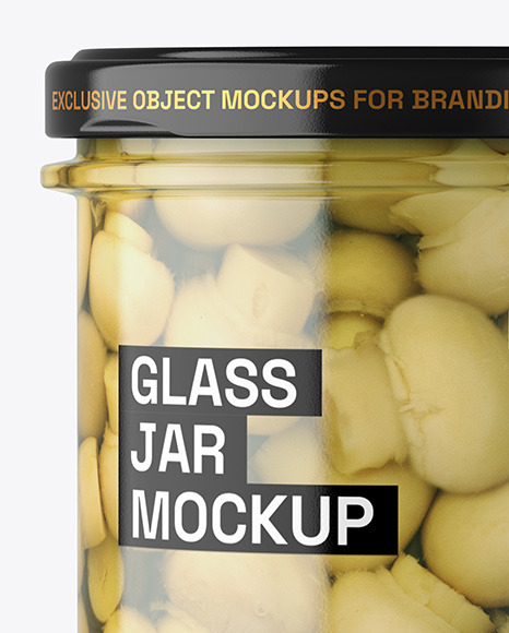 Clear Glass Jar with Champignons Mockup