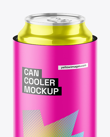 Matte Can Cooler With Glossy Metallic Can Mockup