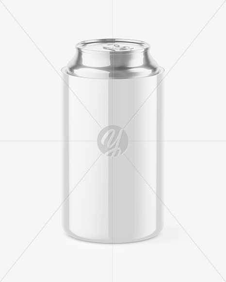 Glossy Can Cooler With Glossy Metallic Can Mockup