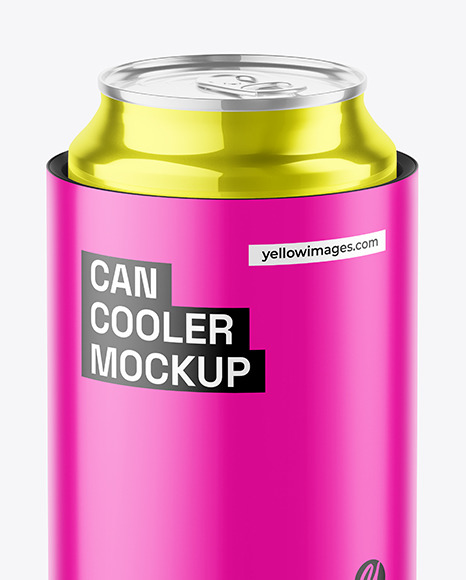 Matte Can Cooler With Glossy Metallic Can Mockup