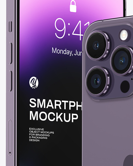 Two iPhone 14 Pro Max Deep Purple Mockup