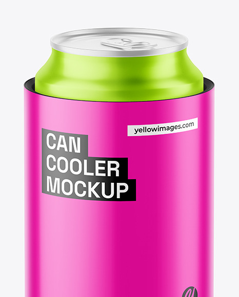 Matte Can Cooler With Matte Metallic Can Mockup