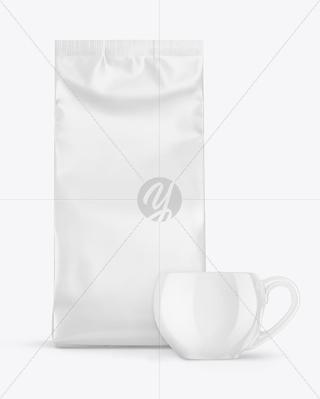 Matte Coffee Bag with Cup Mockup