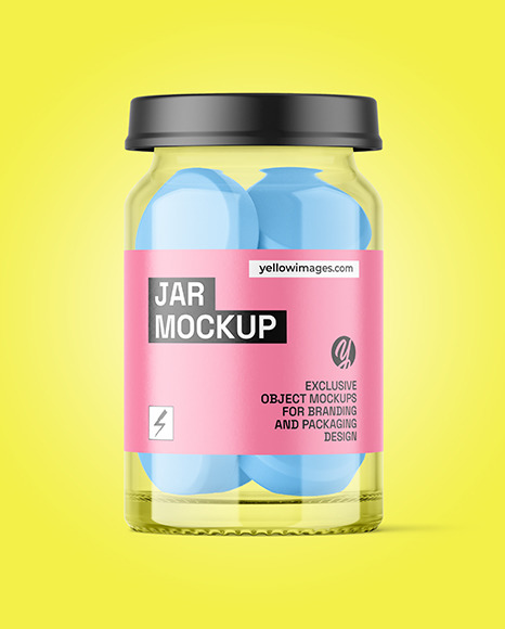 Clear Glass Pills Jar Mockup