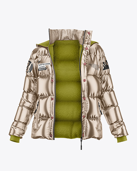 Metallic Woman's Down Jacket Mockup - Front View