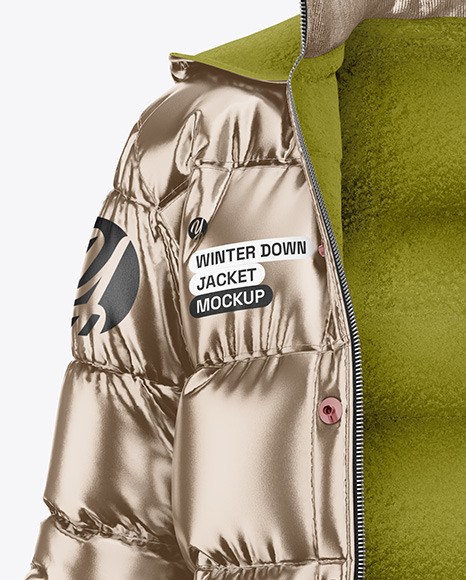 Metallic Woman's Down Jacket Mockup - Front View