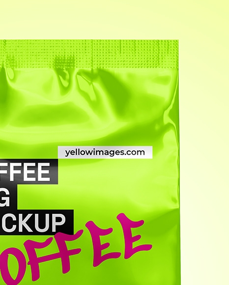 Glossy Metallic Coffee Bag with Cup Mockup