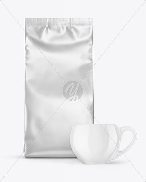 Matte Metallic Coffee Bag with Cup Mockup